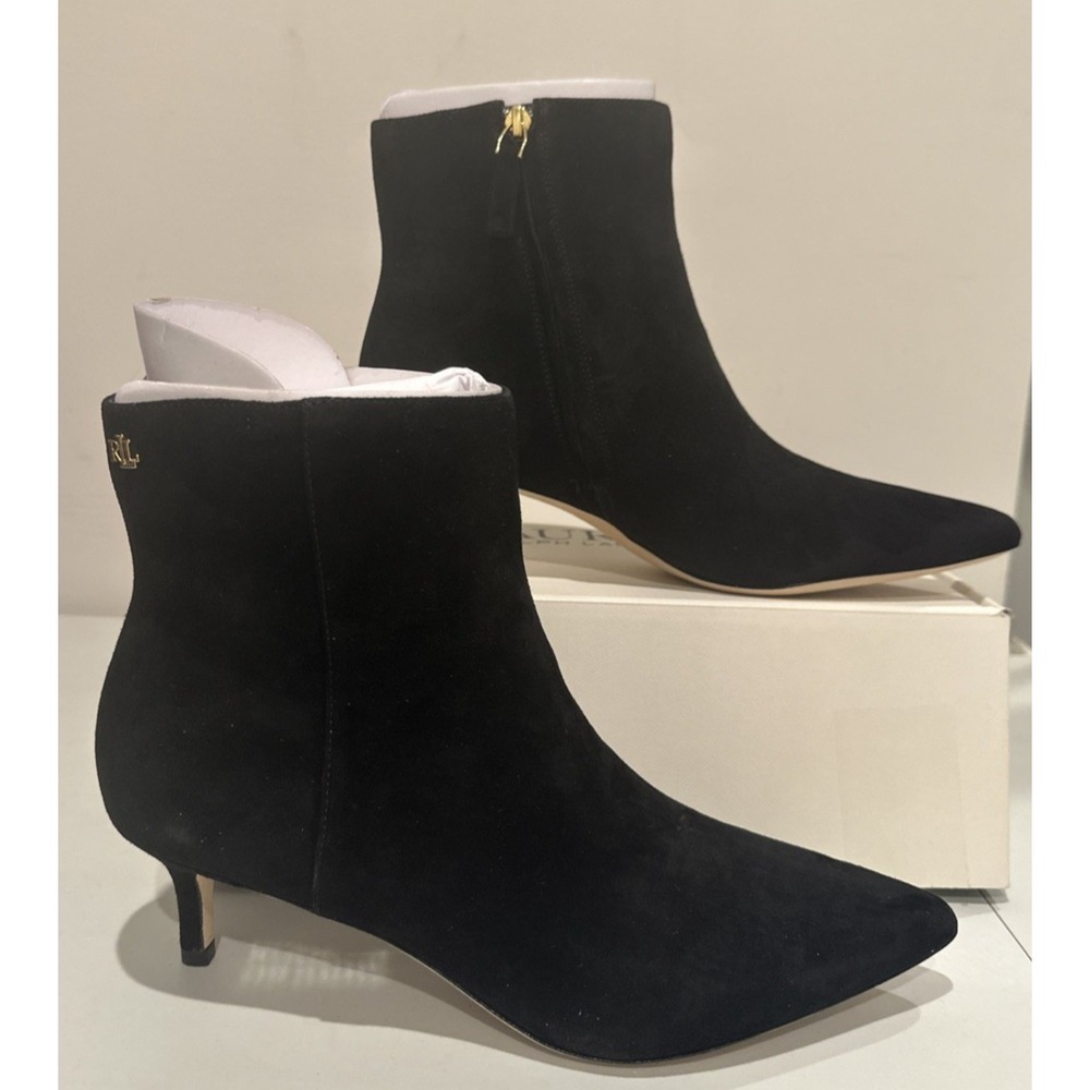 Lauren Ralph Lauren Size 9.5B McKay Kitten Heel Ankle Bootie Black Kid Suede